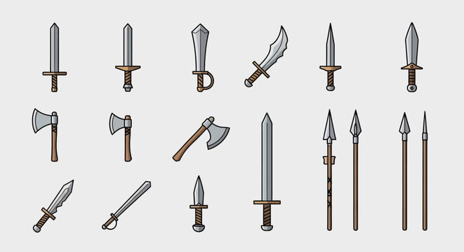 Medieval Weapon Collection: Swords, Axes, Daggers, Spears - Pixel Art