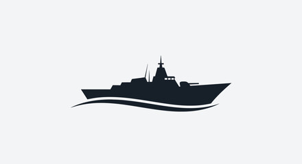 Modern Warship Silhouette at Sea © rama