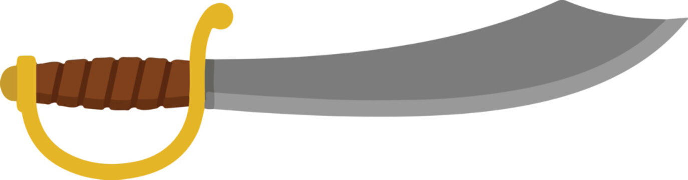 Pirate cutlass sword vector illustration, scimitar weapon icon isolated on white background, flat design pirate blade, curved saber for adventure and game assets, medieval historical weapon, cartoon p