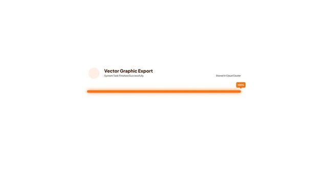 Minimal user interface progress bar animation showing vector graphic export task at hundred percent