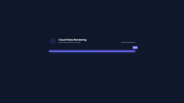 Dark theme interface progress bar tracking cloud video rendering and high frame rate export sequence