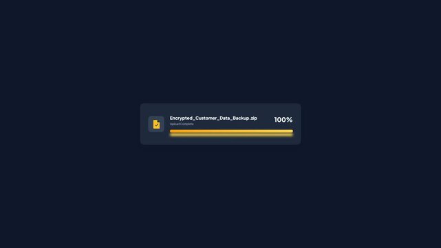 Dark mode user interface data backup upload progress bar counting to completion
