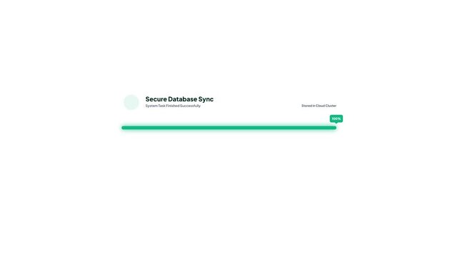 Secure database synchronization progress bar animation on white background showing mainframe encryption status