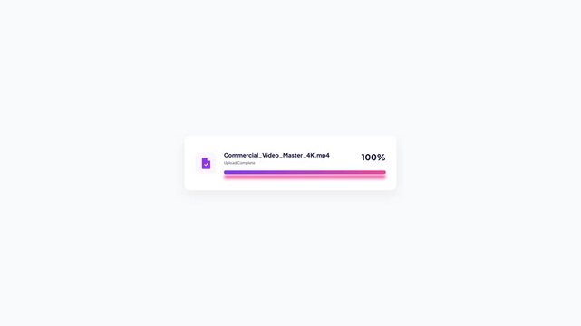 Commercial video master file upload interface with purple progress bar animation