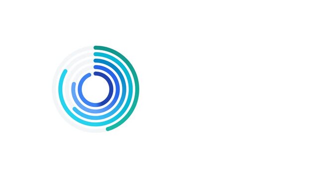 Animated blue and teal concentric radial bar chart expanding in a circular motion