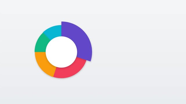 Animated colorful donut chart infographic segmenting data on clean light grey background