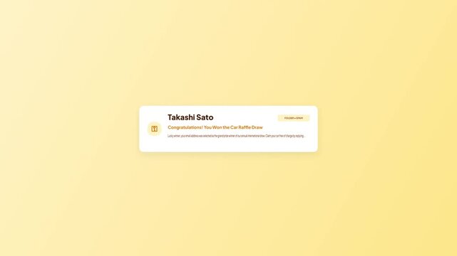 Clean user interface notification banner displaying a raffle draw winner announcement message