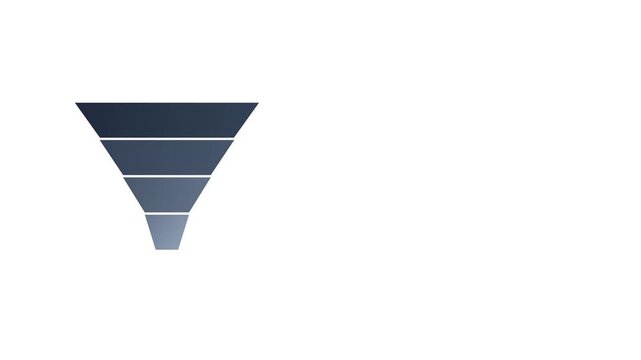 Minimalist animated blank four stage funnel chart icon with dark blue to grey gradient transition