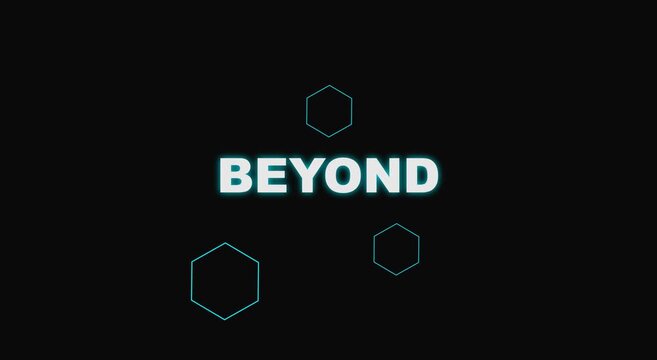 Beyond text animation with floating neon hexagons on dark animation background