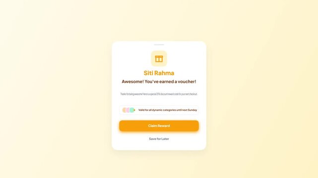 User interface card design showing customer voucher reward with interactive activation toggle switch