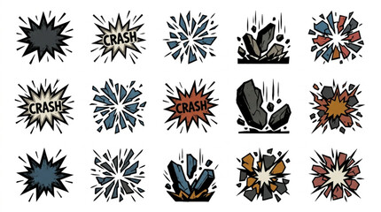 Collection of comic book style explosion and impact effects. © Dandi