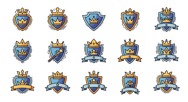 Royal Crests and Shields Vector Icons: Crowns, Badges, and Emblems