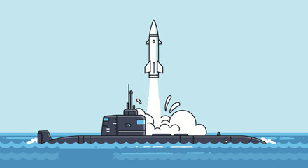 Submarine Launching Missile from Ocean Surface - Military Technology © taufik