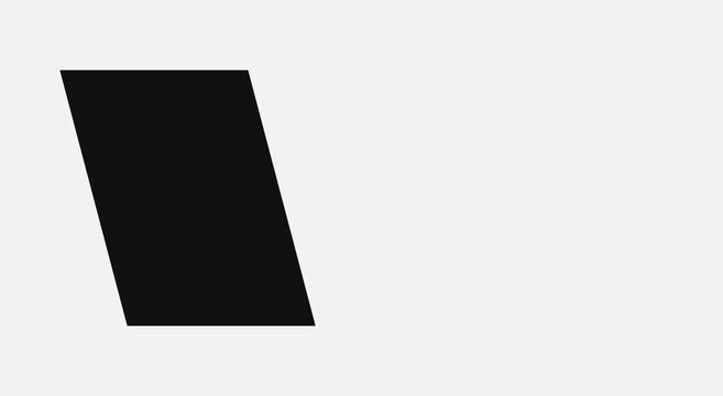 Minimalist animation black parallelogram shape moving across clean white background