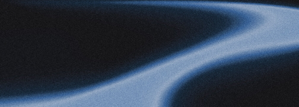 Dark blue and black blurred fade background with grainy noise overlay. Abstract poster or wallpaper with flowing gradient colour blend and dynamic fluid motion effect. Modern futuristic backdrop