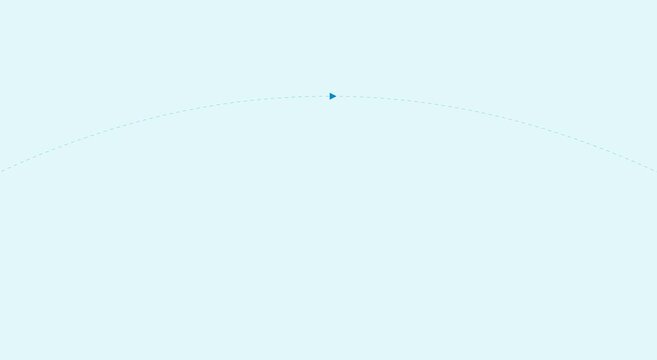 Minimalist blue motion path animation with dotted arc trajectory animation