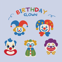 Naklejka premium Cute Birthday Clown Clipart Set