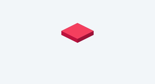 Minimalist isometric red cube pulsing animation on clean animation white background