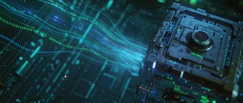 Futuristic bitcoin blockchain data flow digital currency fintech technology neon network virtual money encryption cyber security glowing circuit abstract finance server mining hardware virtual