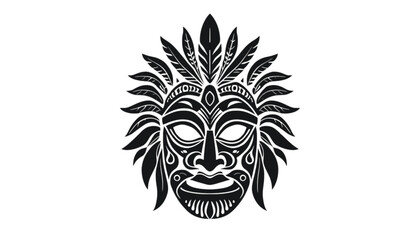 Fototapeta premium Tribal mask featuring ornate feather carvings and intricate symmetrical patterns serves as a powerful artistic representation of ancient cultural identity, traditional folklore, and ceremonial.