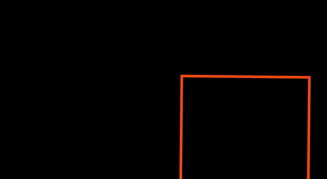 Minimalist orange square frame rotating on animation black background motion