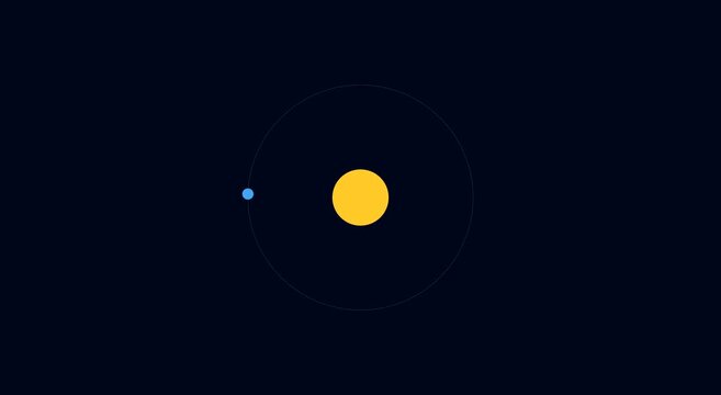 Minimalist planet orbiting sun animation: flat space motion animation astronomy
