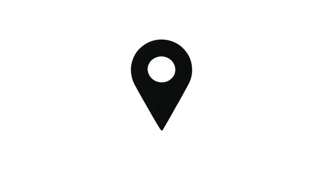 Map pin silhouette represents a modern navigation marker for geolocation services, providing a clear and simple icon design against a plain white background that allows for easy content placement.