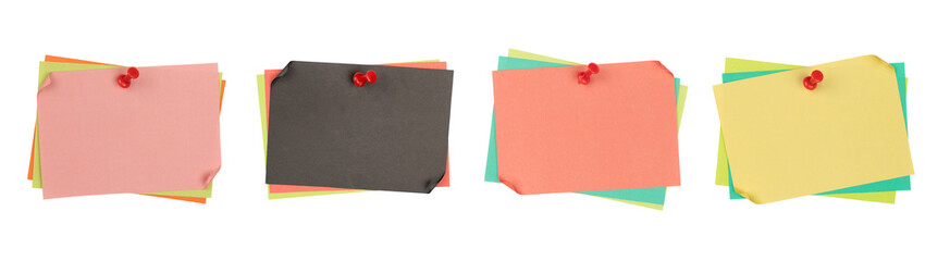 Colorful Sticky Notes Collection with Push Pins Isolated on Transparent Background. © Pixora
