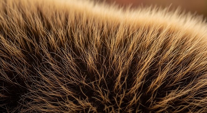 Close-up Macro Shot of Brown and Tan Animal Fur Texture.