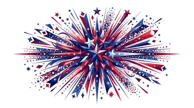 Abstract Patriotic Explosion with Red White and Blue Stars and Dynamic Firework Bursts for Celebration