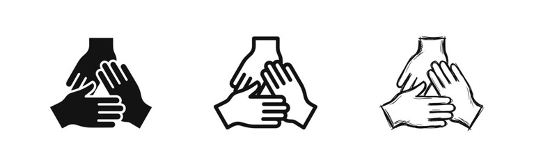 Obraz premium Joined Hands Teamwork Icon Set Representing Cooperation and Unity in Various Styles