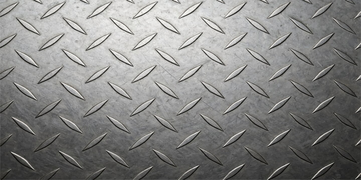 Seamless industrial diamond plate metal texture background with silver steel surface and rough metallic pattern