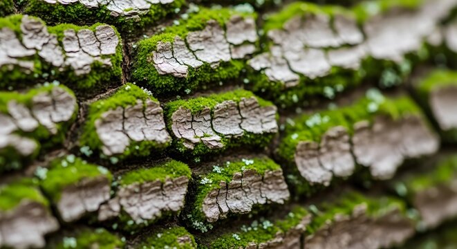 Close-up of tree bark texture with moss on a nature conservation day in the world