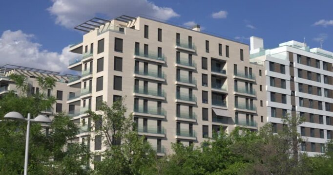 High-rise apartment complex with glass balconies