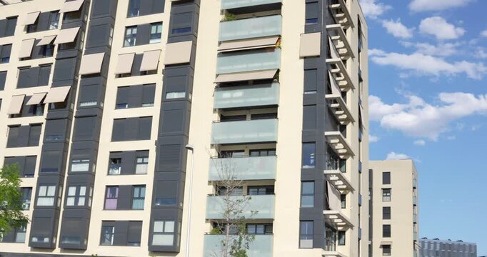 Urban residential complex with glass balconies