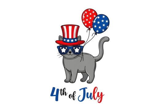 Festive fourth of july cat illustration