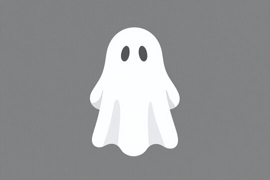 A white ghost with black eyes on a gray background