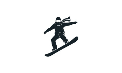 Fototapeta premium Snowboarder jump silhouette clean minimalist black vector logo