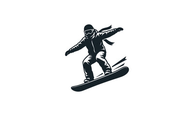 Fototapeta premium Snowboarder jump silhouette clean minimalist black vector logo