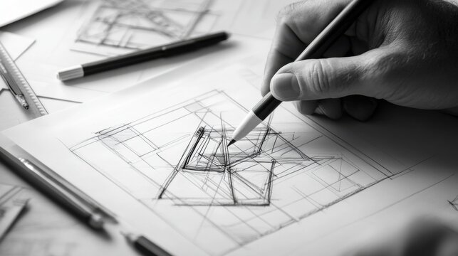 hand drawing architectural plan with pencil