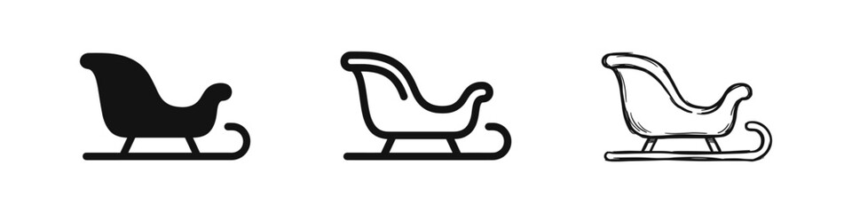 Christmas sleigh icons set featuring solid, outline and hand drawn sketch styles for winter holiday themes © drawing lines