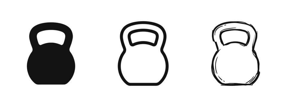 Fitness kettlebell weight icon set in three different styles