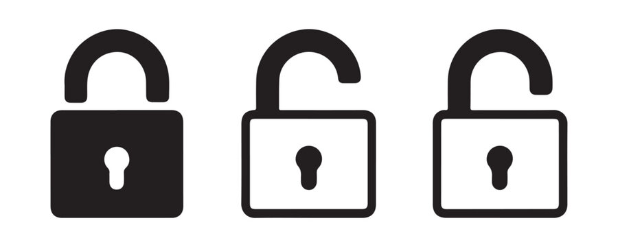 Collection of locked and unlocked padlock icons for web or mobile application interface designs.