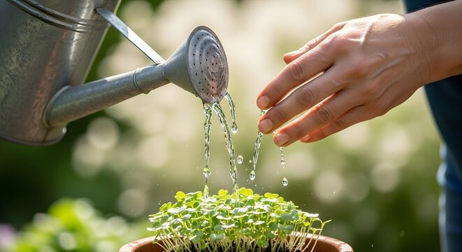 Hands Picking Up Watering Can on a Natural Urban Natural Day for Conservation