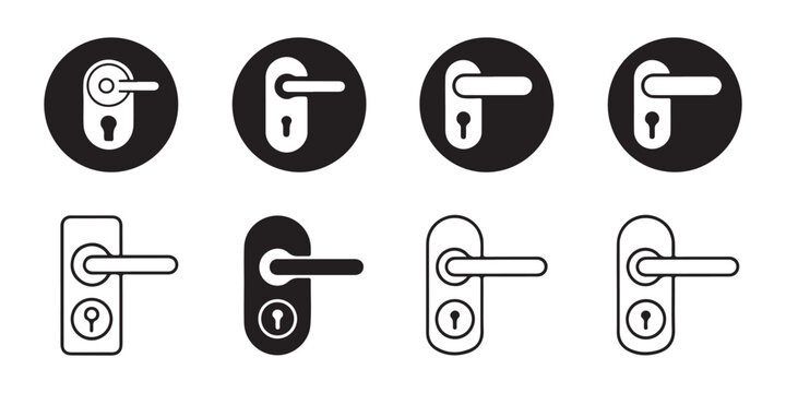 Professional set of door handle and lock plate icons for interior door hardware documentation.