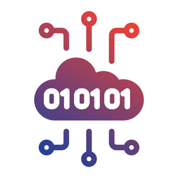 Cloud computing data icon with binary code logic network nodes.