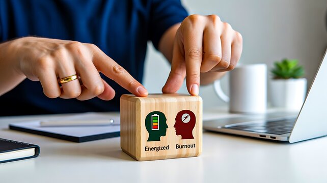Employee engagement and burnout comparison concept for workplace wellbeing