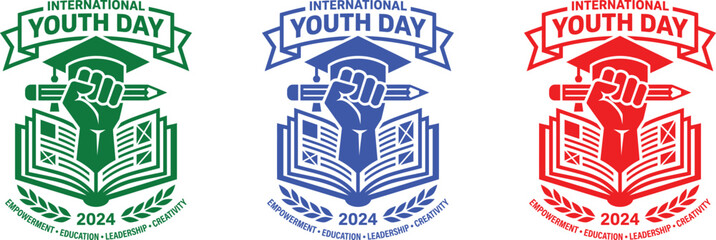 Fototapeta premium International youth day 2024 logo variations green blue and red designs for awareness campaigns