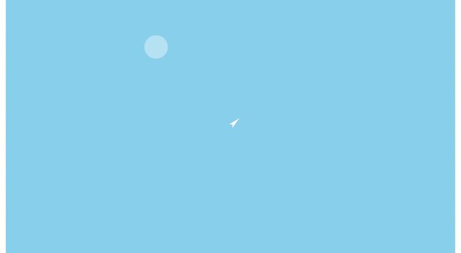 Minimalist 2 d animation of a paper airplane flying across a blue sky animation background
