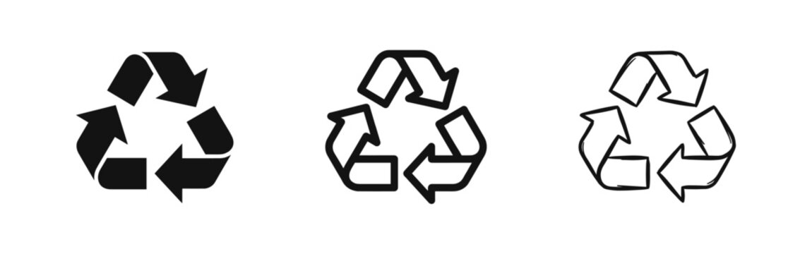 Recycle Symbol Icon Set in Flat, Outline and Hand Drawn Styles